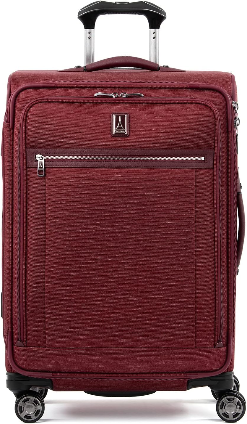 Travelpro Platinum Elite Softside Expandable Checked Luggage, 8 Wheel Spinner Suitcase, TSA Lock, Men and Women, Bordeaux Red, Checked Medium 25-Inch