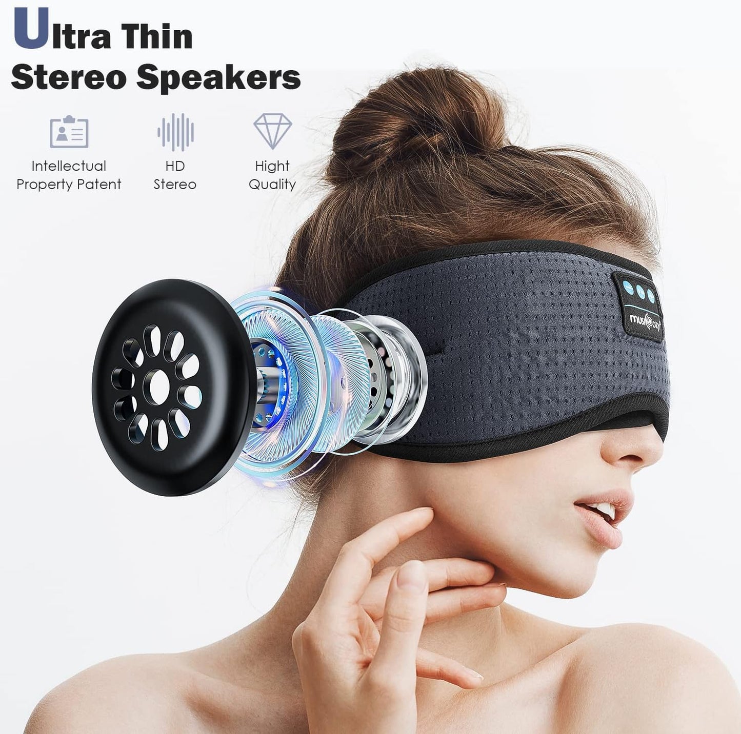 MUSICOZY White Noise Bluetooth Sleep Mask with 8 Soothing Sounds & 3D Wireless Sleep Headphones, Bluetooth Sleeping Headphones for Yoga Travel Office Relaxation, Tech Gadgets Gifts