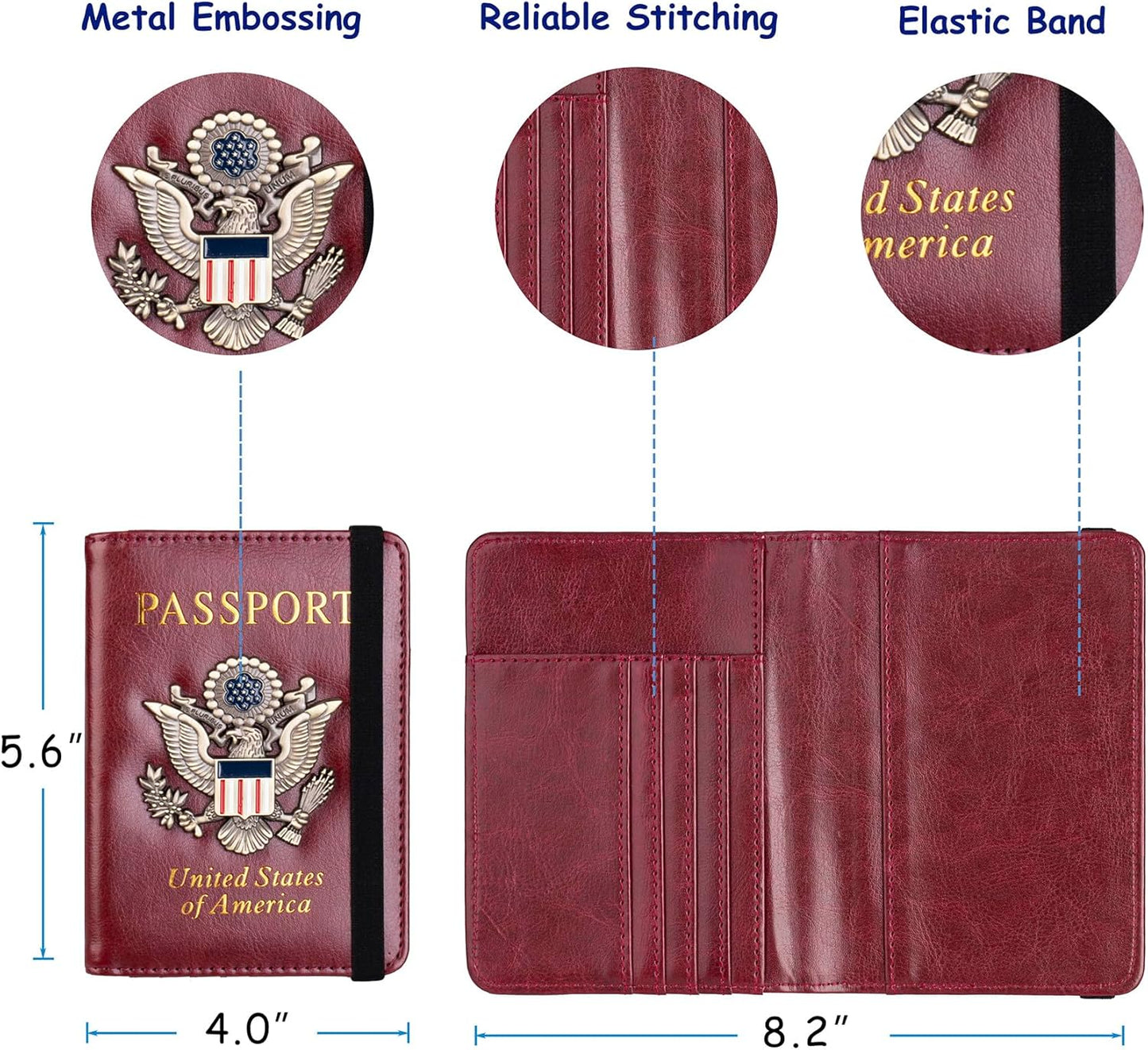 TOURSUIT RFID Blocking Passport Holder for Women Men, Leather Passport Travel Wallet with Metal 3D Metal Badge, Travel Document Holder Cover Accessories (Rose Red)