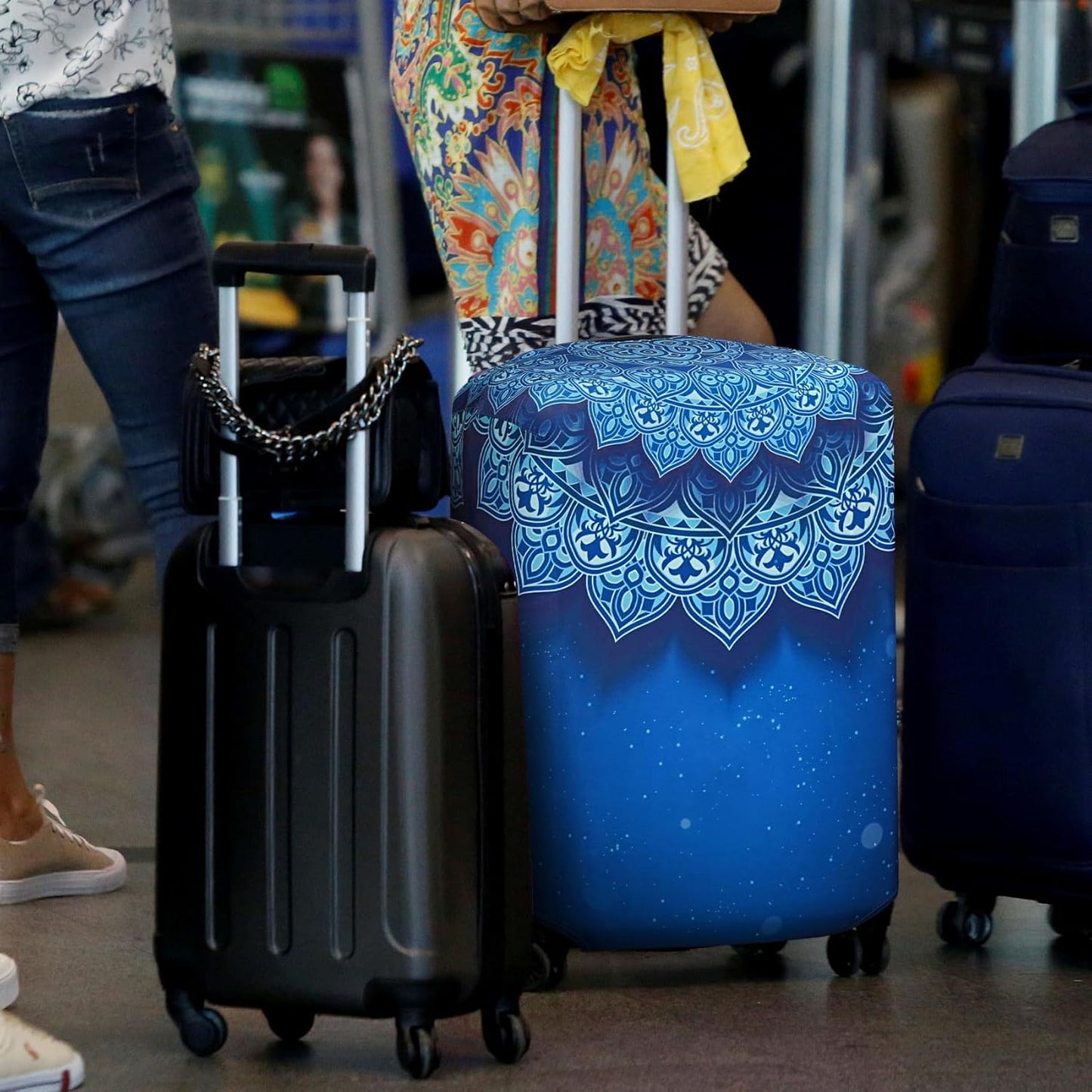 Explore Land Travel Luggage Cover Suitcase Protector Fits 31-32 Inch Case (Blue Violets, XL)