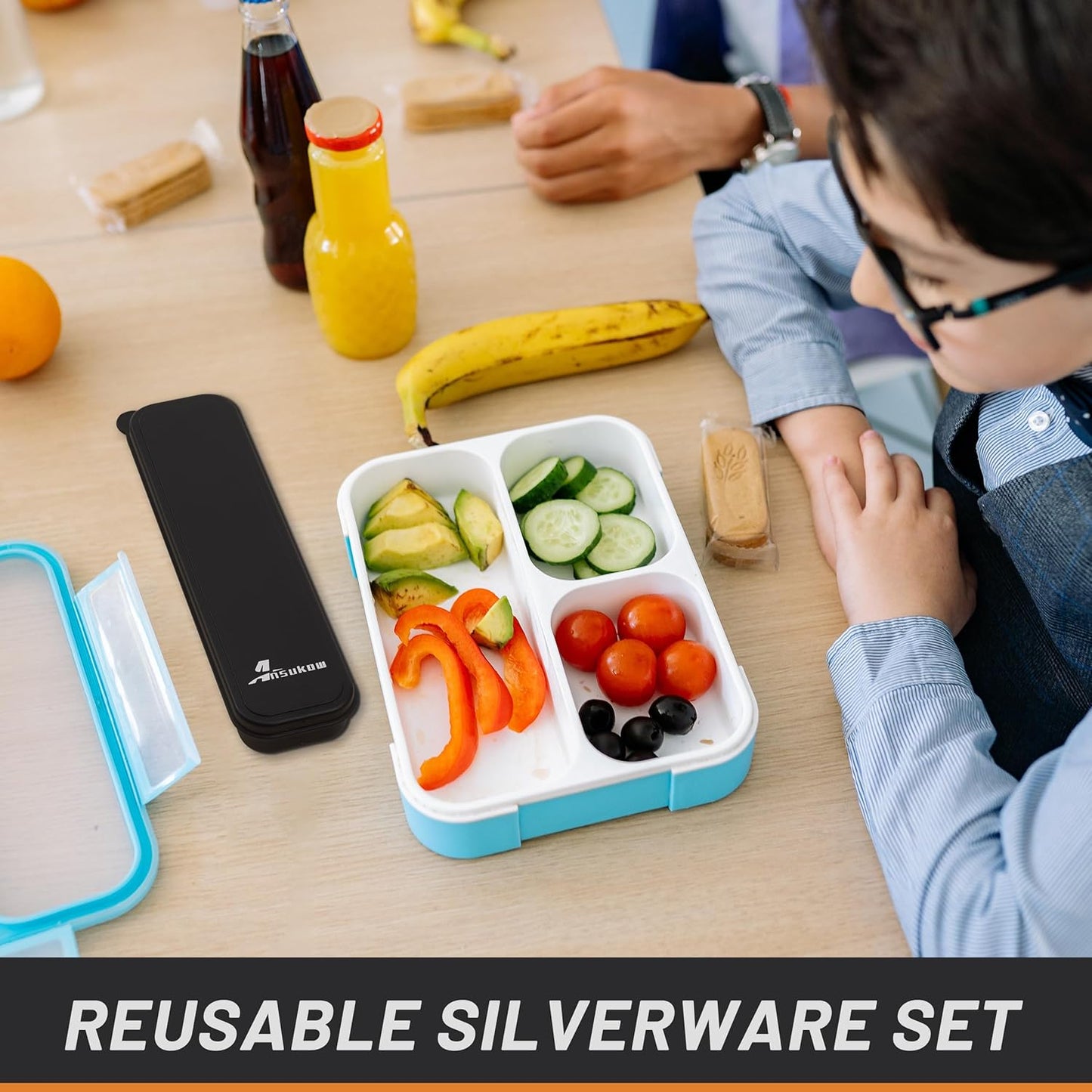 4 Picec Travel Utensils Camping utensils Travel Silverware Set with Case Fork and Spoon Set Office Stainless Steel Reusable Trip Cutlery Set Easy to journey Lightweight Lunch Box for Men