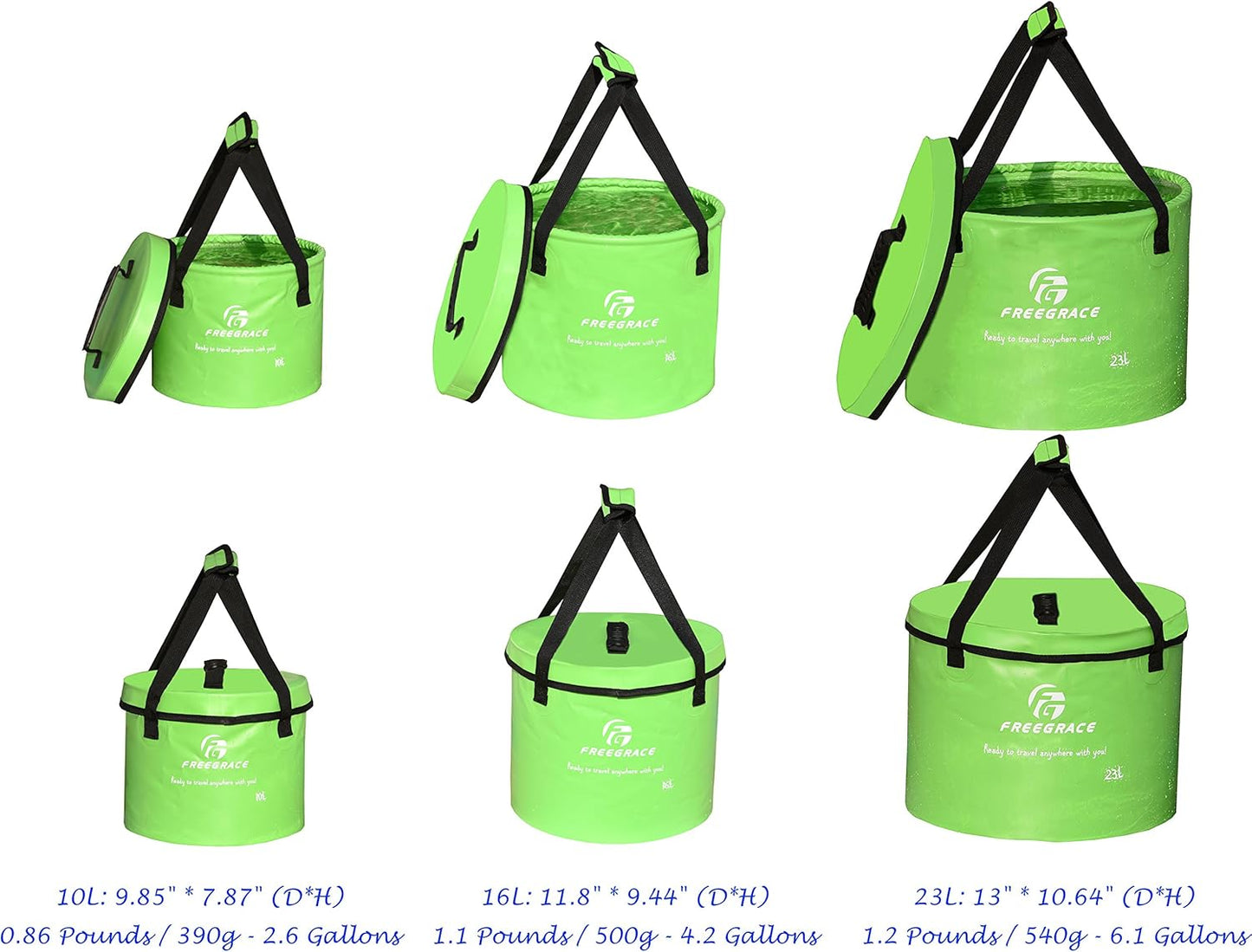 Premium Collapsible Bucket by Freegrace - Compact Portable Folding Water Container - Lightweight & Durable - Includes Handy Tool Mesh Pocket