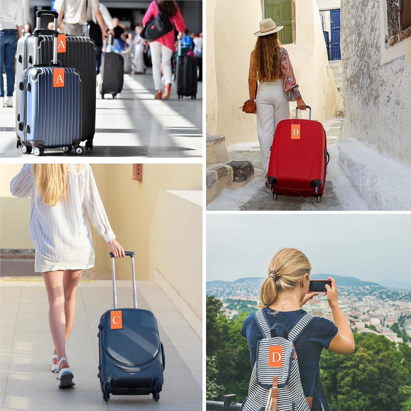Gostwo 2 Pack Luggage Tags for Suitcases, 26 Initial Letter Travel Luggage Baggage Identification Labels ID Tag Fully Bendable Tags with Stainless Steel Loop (Orange) (Letter N)