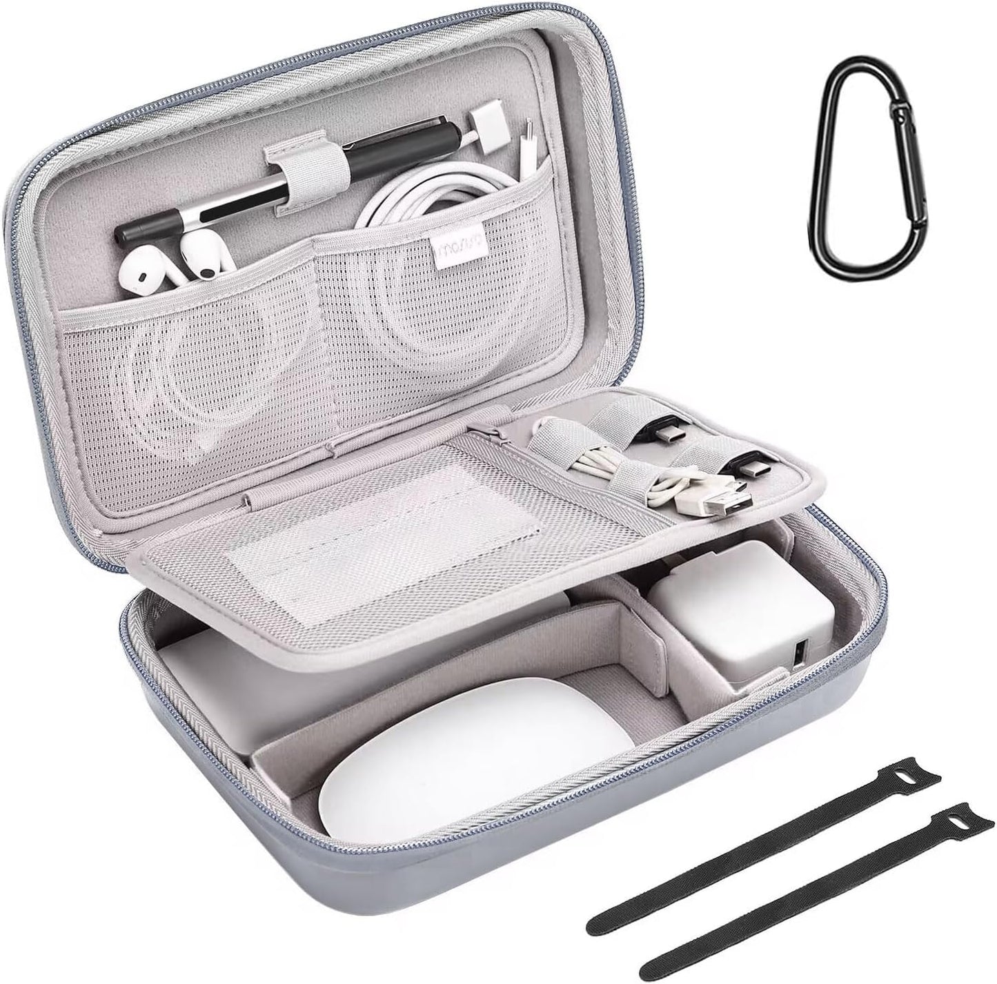 MOSISO Electronic Organizer Travel Case Compatible with MacBook Power Adapter, Compatible with Magic Mouse & Pencil, SD Card, USB Flash Disk with 4 Modular Insert & 2 Cable Tie & Snap Hook, Gray