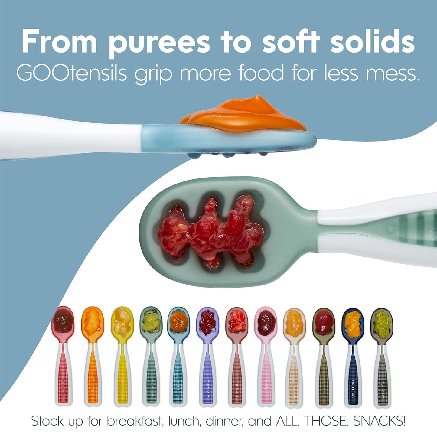 NumNum Baby Spoons Set, Baby Essentials Pre-Spoon GOOtensils for 6+ Months, First Stage Self-Feeding Spoons for Baby Led Weaning (BLW), Silicone Toddler Utensils, BPA-Free, 6 Pack Beach Party