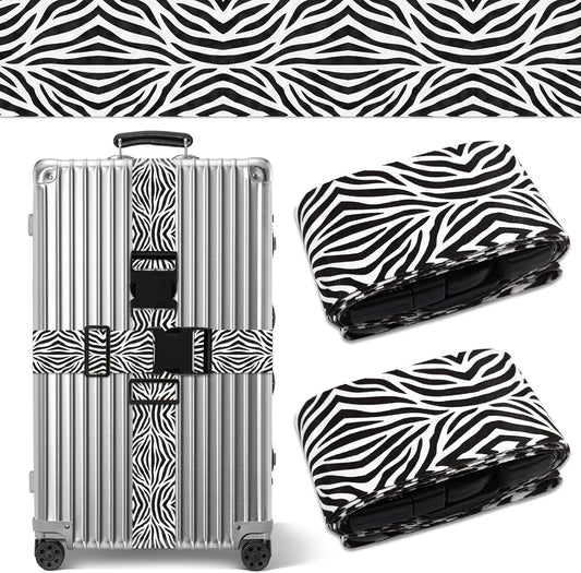 Zebra Luggage Straps for Suitcases TSA Approved, Luggage Identifiers for Suitcase, Adjustable Suitcase Strap for Baggage Security with Cute Patten, Travel Necessary Accessories (2Pack)