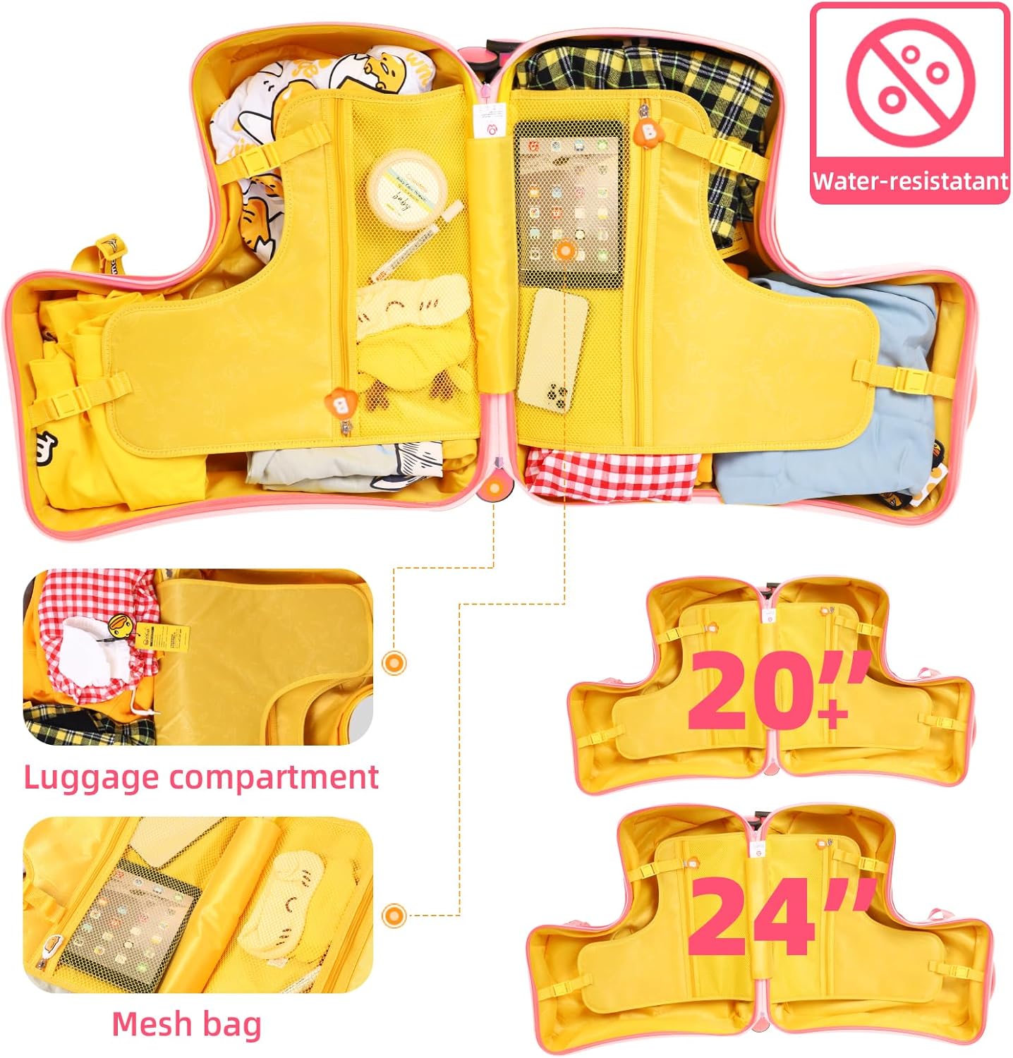 Kids' Lightweight Ride on Luggage with Spinner Wheels & Foldabe Design (Pink Duck, 24"+ Aged 3-12 Toddler)