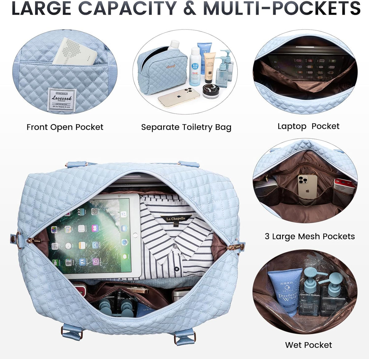LOVEVOOK Travel Duffle Bag,Weekender Bags for Women with Shoe Compartment，Carry on Overnight Bag with Toiletry Bag,Gym Duffel Bag with Wet Pocket, Hospital Bags for Labor and Delivery