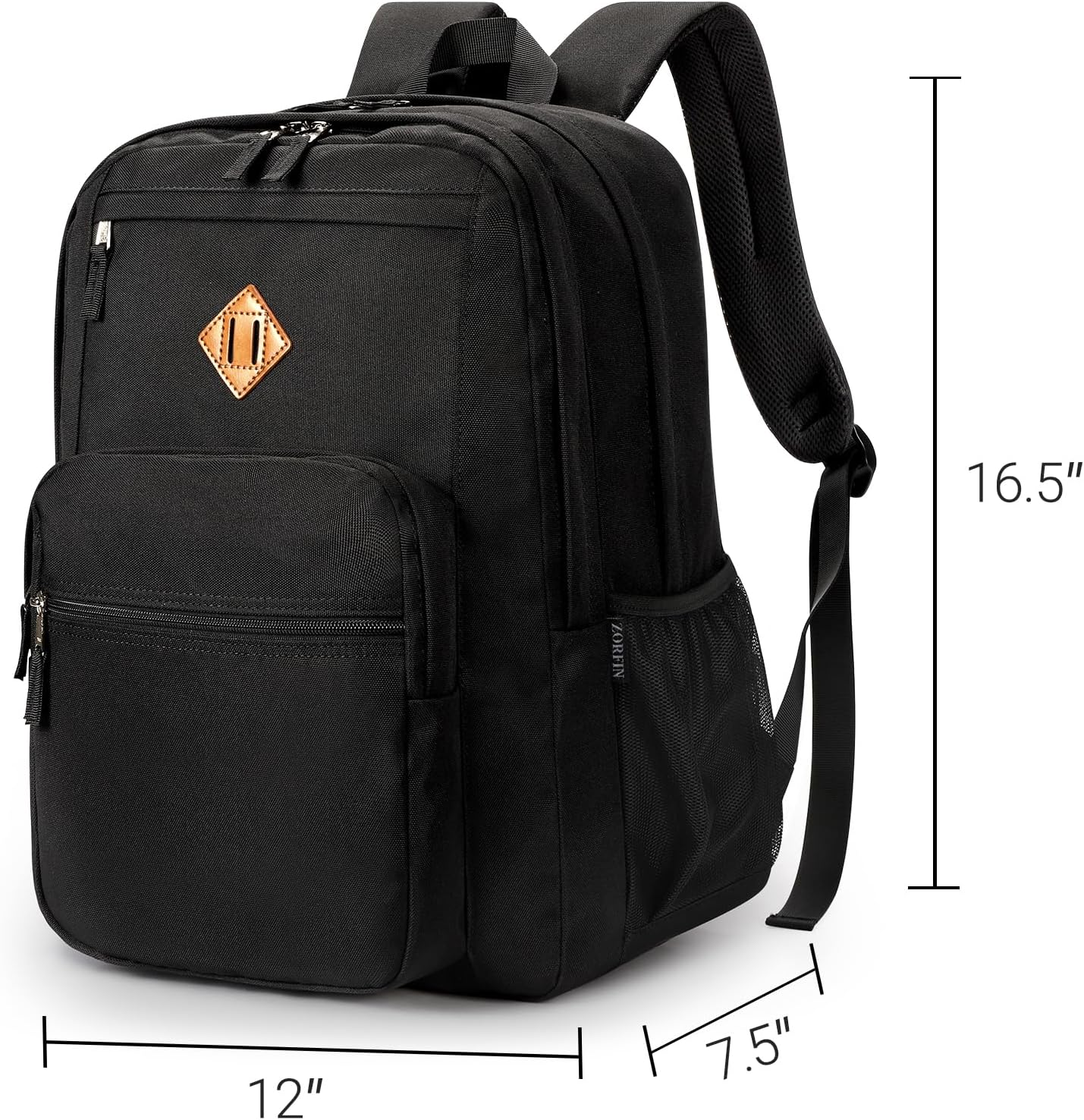 ZORFIN 26L Black Backpack for College, and Travel: Water Resistant Bookbag