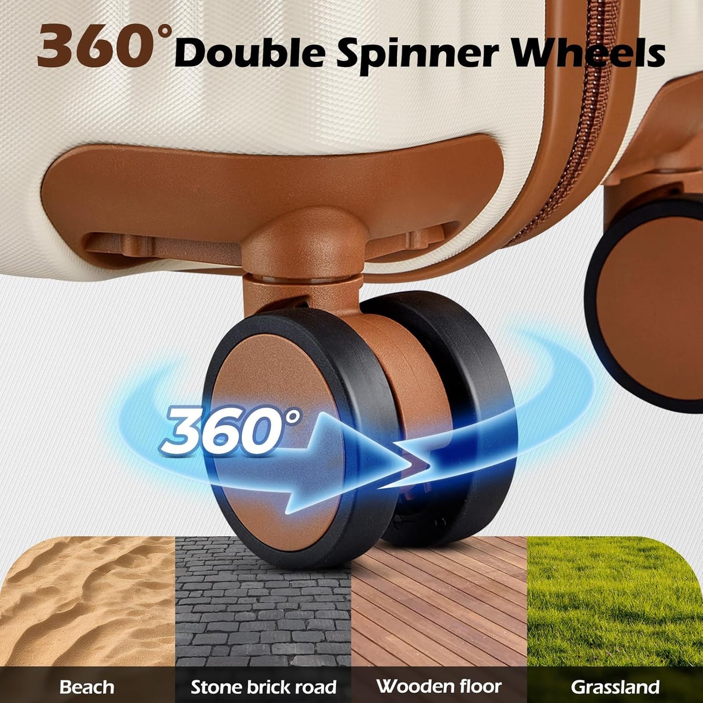 Luggage Set 3 Piece Luggage with PC+ABS Hardshell TSA Lock Spinner Wheels Carry on Lightweight Suitcase,Cup Holder,YKK Zippers (Beige, 5 piece sets(20/24/28/DB/TB))
