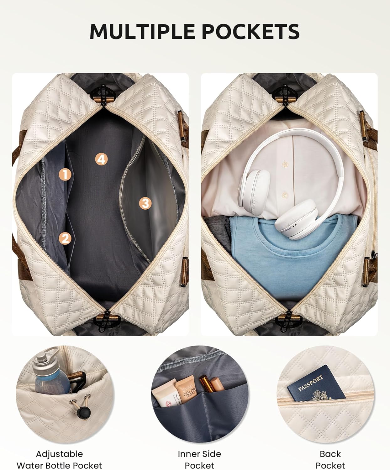 Gifts for Mom-Initial Duffle Bag with Shoe Compartment, Personalized Weekender Bag, Monogram Overnight Bag, Letter Travel Bag with Makeup Bag，Personalized Gifts Idea for Women Her (Letter F)