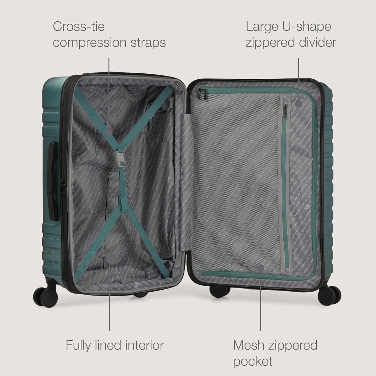 U.S. Traveler Boren Polycarbonate Hardside Rugged Travel Suitcase Luggage with 8 Spinner Wheels, Aluminum Handle, Teal, Carry-on 22-Inch, USB Port
