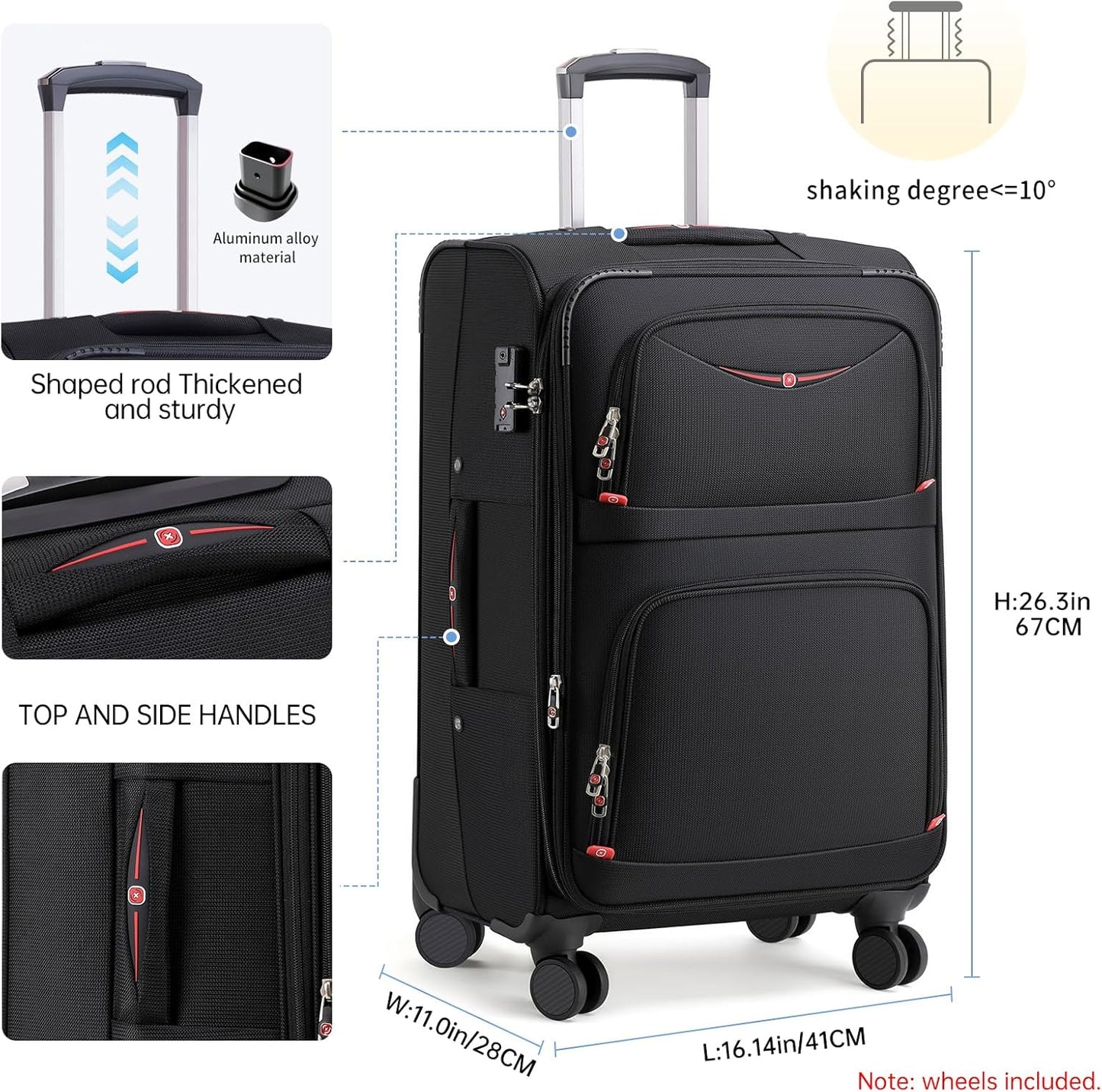 Softside Expandable Luggage with 4 Spinner Wheels, Durable Carry-On Luggage Suicase (Purple, 2-Piece Set 21/25)