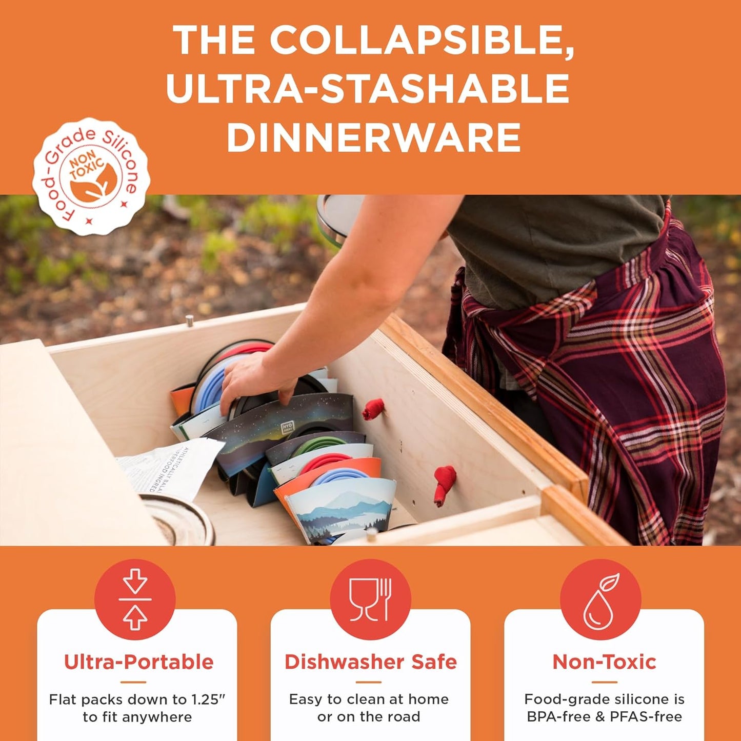 HYDAWAY 1-Quart Collapsible Insulated Bowl with Lid - BPA-Free, Leak-Resistant, Space-Saving Camp Bowl - Ideal for Hiking, Travel & Outdoor Meals