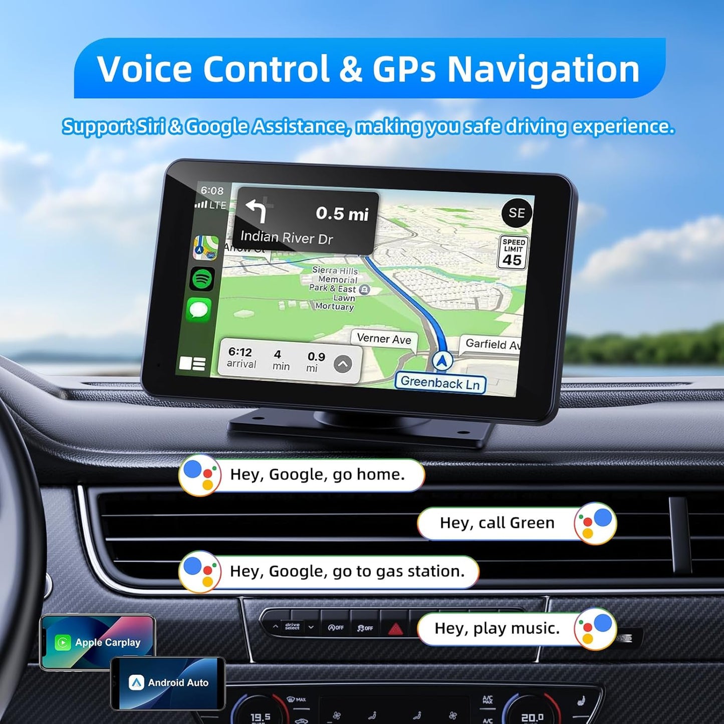 Wireless Apple Carplay and Android Auto Screen for Car, 7" HD Portable Touch Screen Car Stereo with Bluetooth, Backup Camera, Navigation, Mirror Link for All Vehicles