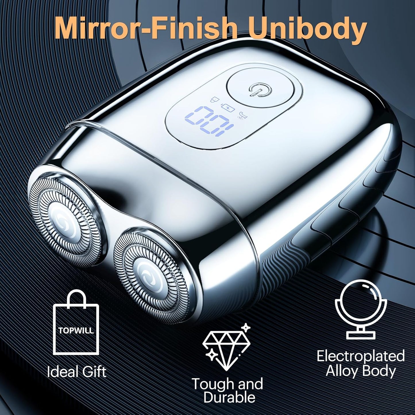 All-Metal Mini Electric Shaver for Men – Portable Travel Razor with Mirror Cap, Smooth & Close Shave, LED Display, USB-C Fast Charge, Wet/Dry Waterproof – RX40 Silver
