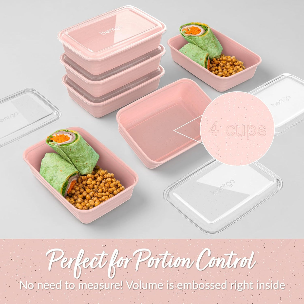 Bentgo 20-Piece Glitter Lightweight, Durable, Reusable BPA-Free 1-Compartment Containers - Microwave, Freezer, Dishwasher Safe (Glitter Garden Edition - Peony Glitter)