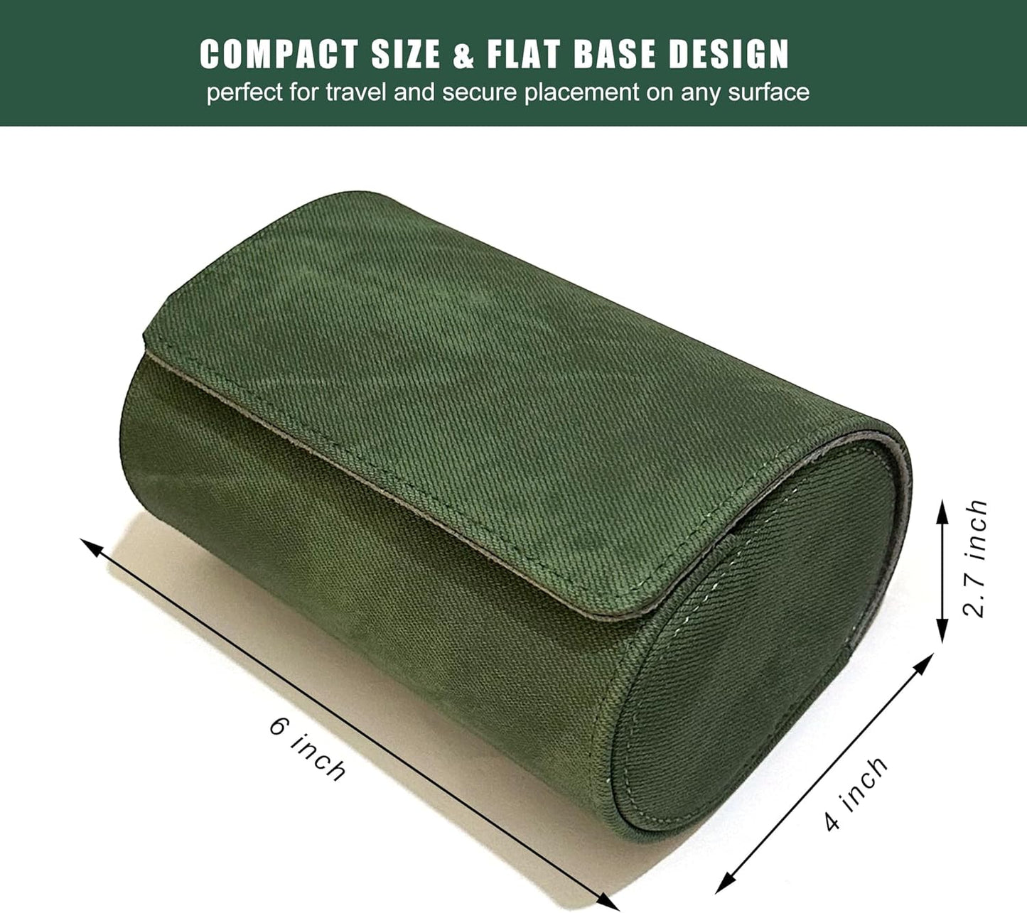 Longjet Watch Roll Travel Case for Men Portable Watches Organizer Box with Removable Velvet Pillow Holder (2 Slot Denim Green)