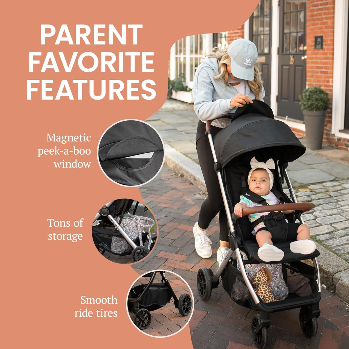 Bombi Bēbee V2 Lightweight Baby Stroller - Premium Vegan Leather, One-Hand Fold, Infinite Recline, Aircraft-Grade Aluminum Frame, XXL Canopy, and Ample Storage Umbrella Stroller - Desert Berry