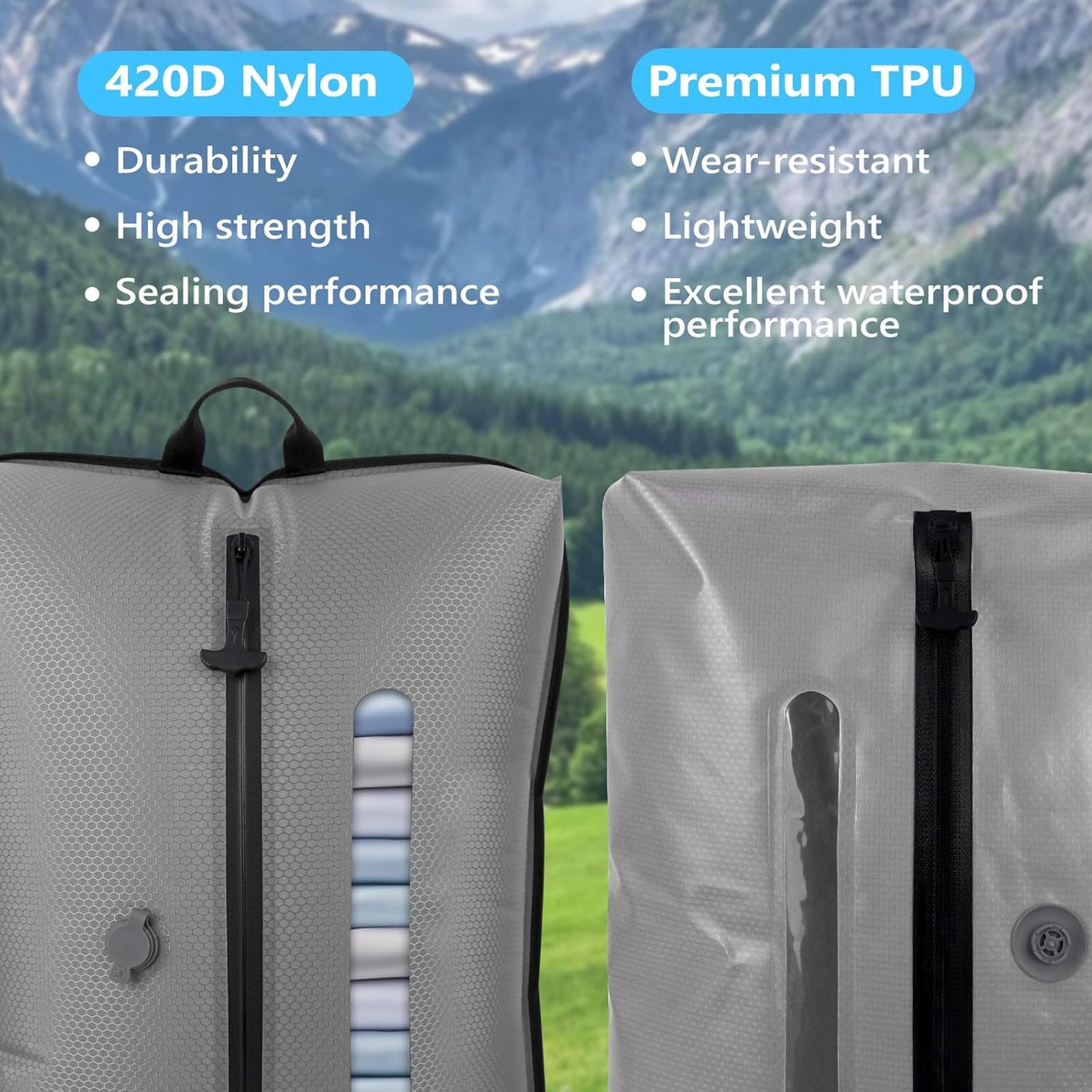 2025 Vacuum Bags for Travel with See-Through Window Space Saver Vacuum Seal Bags for Clothing Travel IP67 Reusable Packing Organizers for Luggage, Backpack, Suitcase Grey 1PC+No Pump