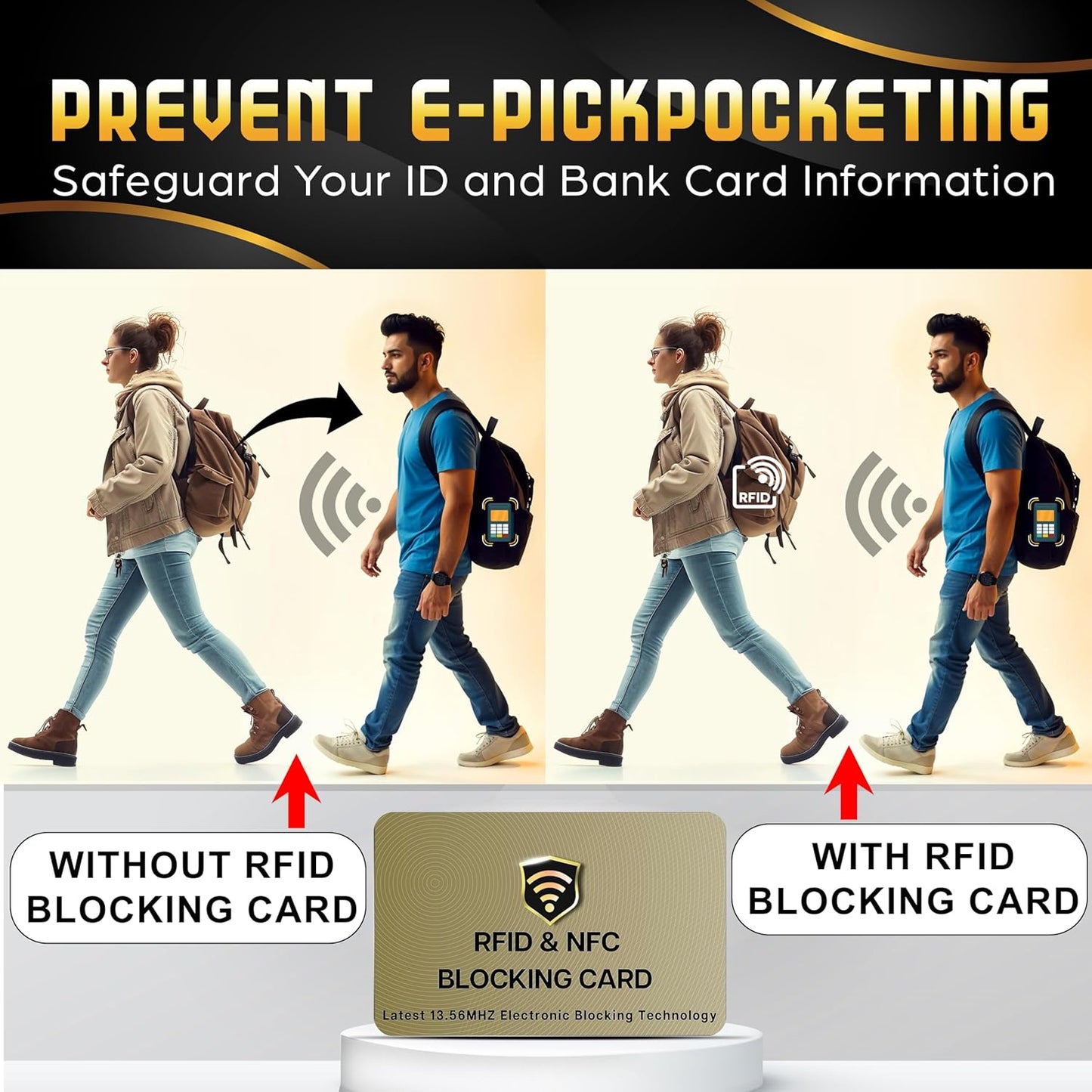 SaiTech IT RFID Protected Cards, 3 Pack One Card Protects Entire Wallet Purse For Men & Women, NFC Contactless Bank Debit Credit Card Protector ID ATM Guard Card – Golden
