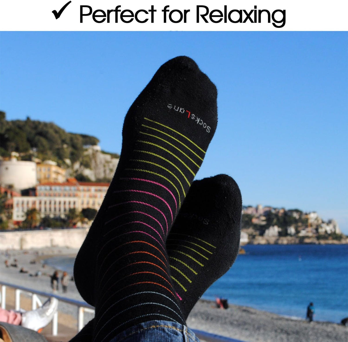 Cotton Compression Socks for Women & Men. 15-20 mmHg Support Knee-High Gray Stripes M/L