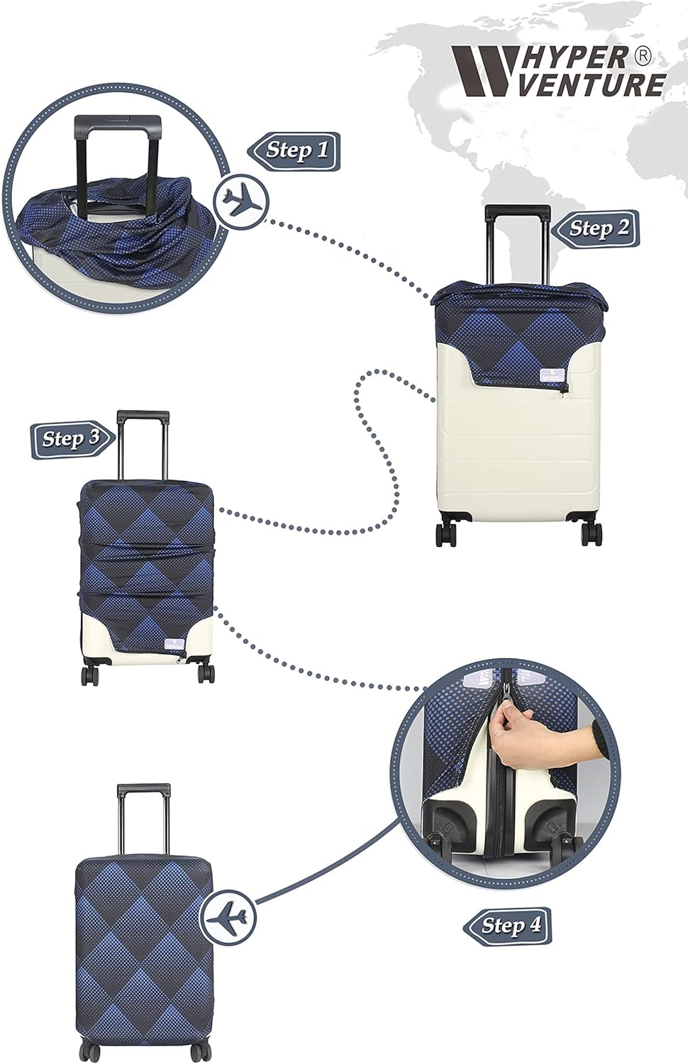 HYPER VENTURE Washable Luggage Cover - Fashion Suitcase Protector Fits 23-26 Inch Luggage (Color Dots, M)