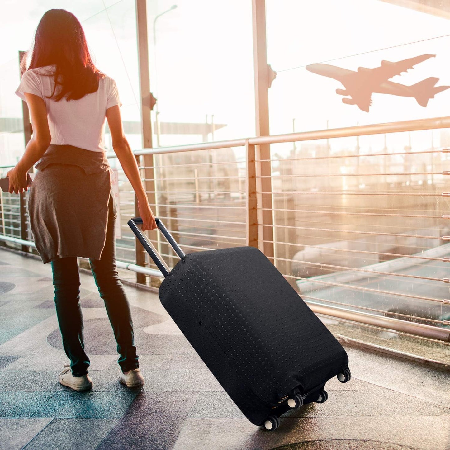 Luggage Cover, THome Protective Washable Suitcase Cover - Travel Elastic Spandex Suitcase Protector Fits 30 to 32 Inch Black