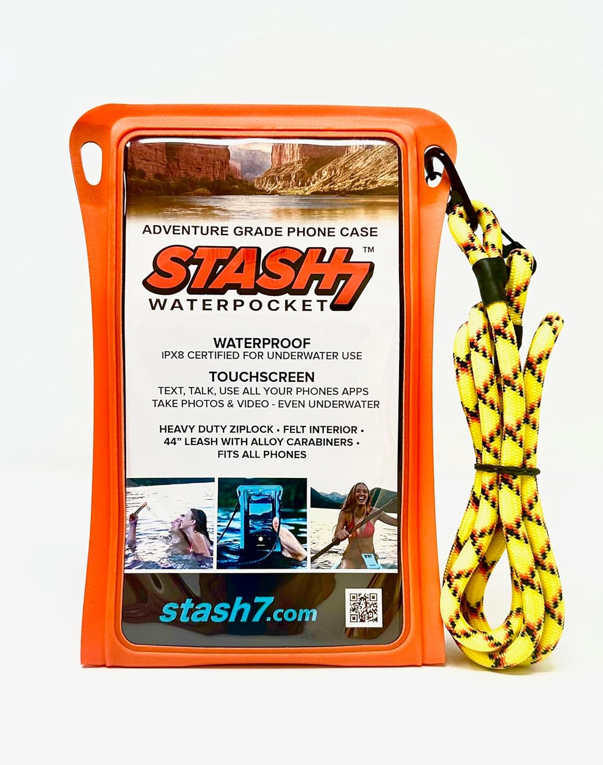 Waterproof Phone Pouch w/Long Lanyard | IPX8 Adventure Grade Cellphone Dry Bag Case, Fits iPhone 15 Pro Max,14 Pro Max, 13 Pro Max, XS, XR, Galaxy S21, for Snorkeling, Kayaking, Cruise Orange