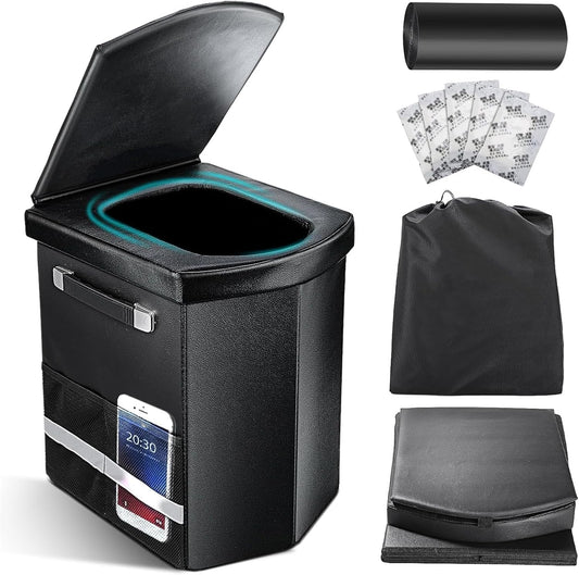 2025 Upgraded 16.5'' XL Portable Toilet for Adults,Tall Camping Toilet with Lid and Convenient Carry Bag, Portable Potty for Camping, Hiking, Car Travel,Truck, RV, Boating, Road Trips, Beach
