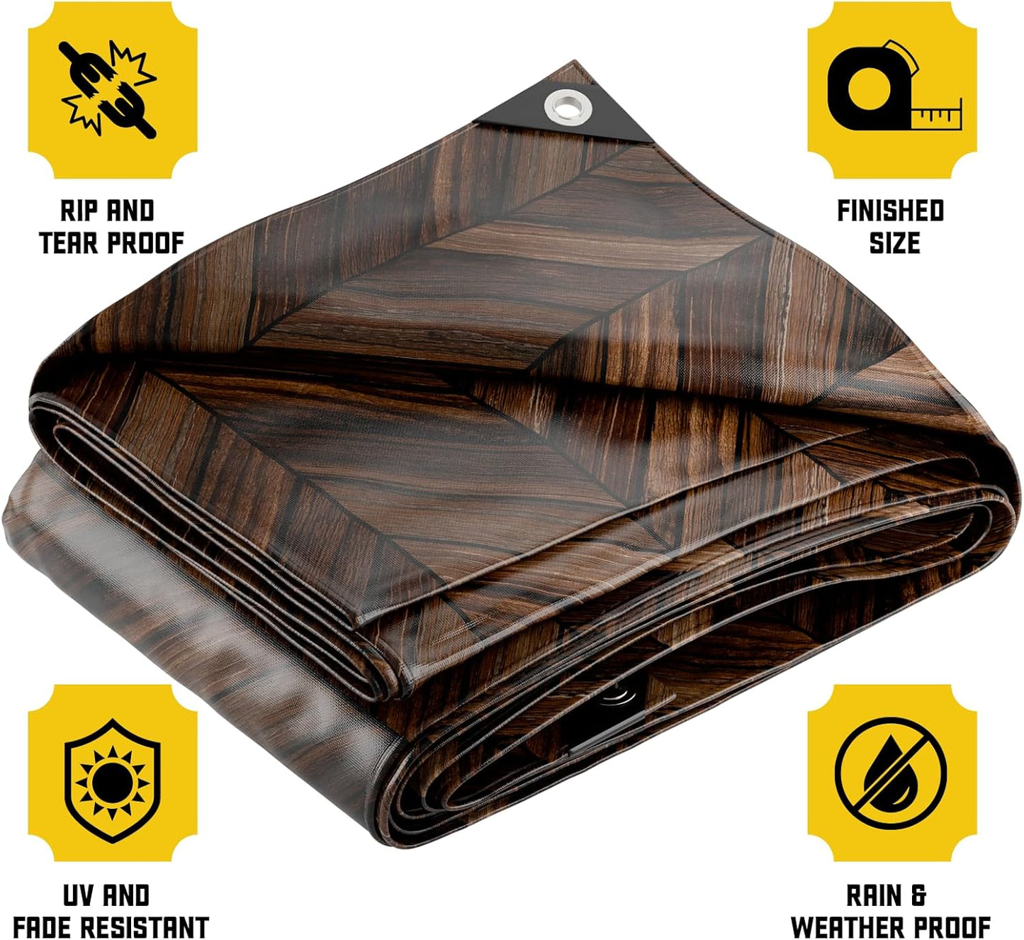 Core Tarps Extreme Heavy Duty 20 Mil Tarp Cover, Waterproof, UV Resistant, Rip and Tear Proof, Poly Tarpaulin with Reinforced Edges for Roof, Camping, Patio, Pool, Boat (Brown Wood/Black 8′ X 10′)
