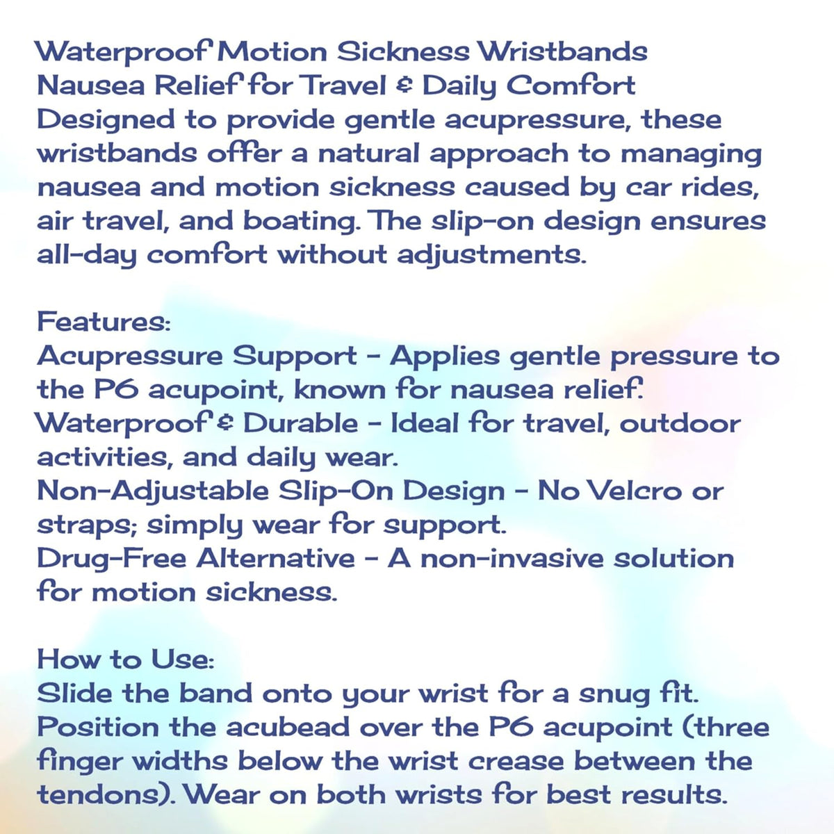 Motion Sickness Relief Acupressure Wristbands for Kids and Adults – Waterproof, Slip-On, Nausea Relief, Motion Sickness, Travel (2 Pack) (Sky Blue, Medium 7)