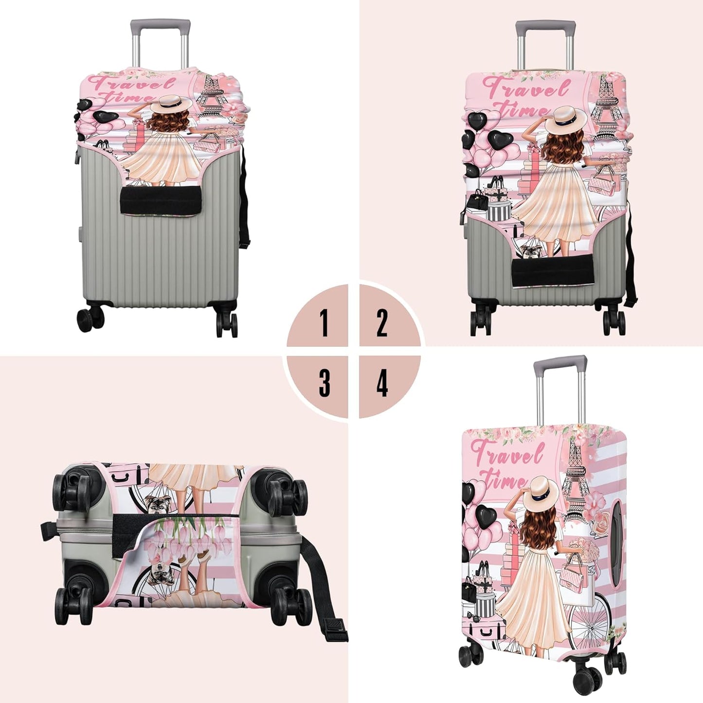 Travel Luggage Cover Suitcase Protector Fits 18-32 Inch Wheel Covers PatternedTravel Related Items Flower Luggage Protector Elastic S