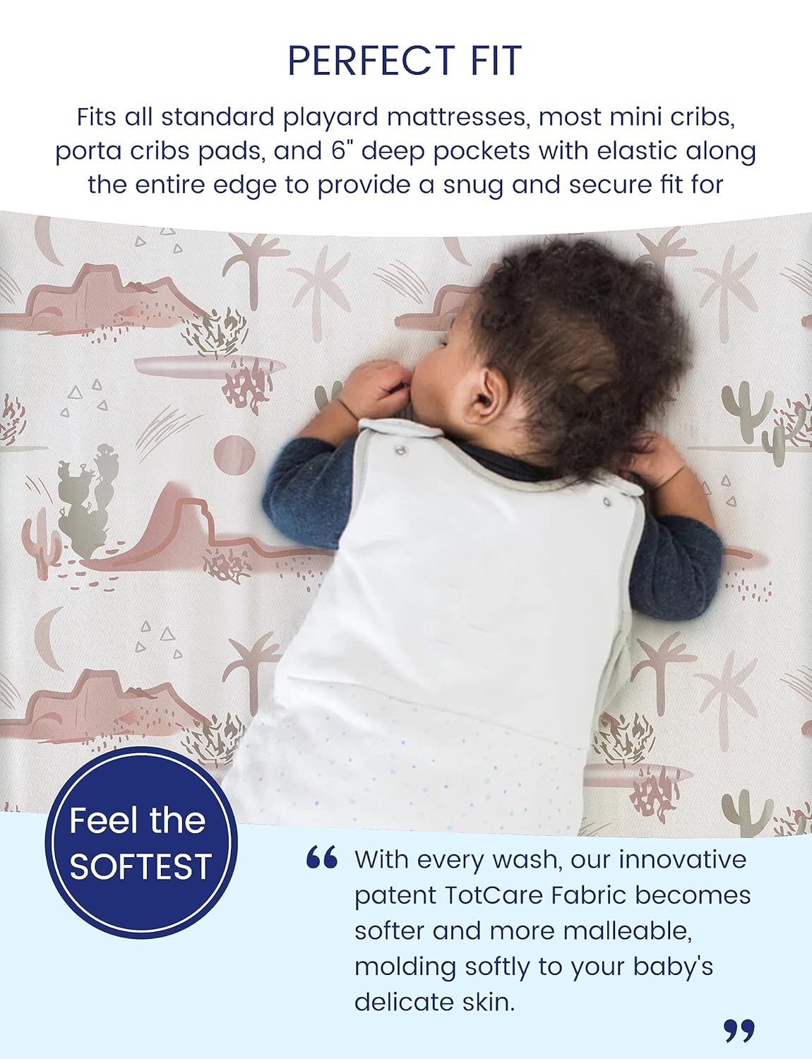 TotAha Cactus Pack N Play Sheets, Premium Stretch Fitted Portable Mini Cribs Playards Sheets, Ultra Soft Breathable Jersey Knit Mini Crib Sheet, 2 Pack