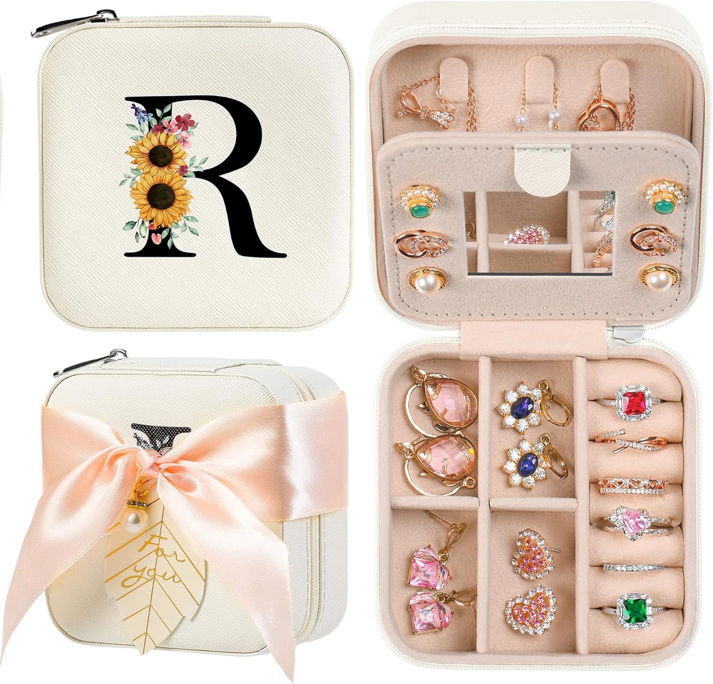 AYGXU Travel Jewelry Box for Women and Girls - Small Case With Initial A-Z - Teacher Gifts