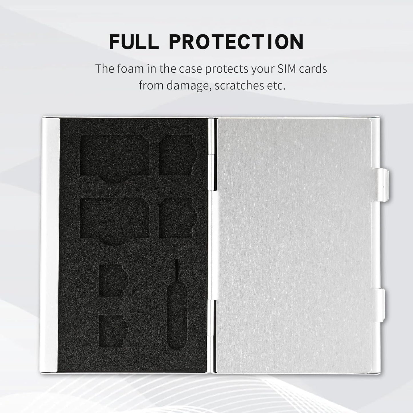 Aluminum SIM Card Case, 14Slots Ultrathin SIM Card Holder, Fit for 4 SIM Card, 4 Micro sim Card, 4 Nano sim Card and 2 Cell Phone Eject Pin Slots, Silver