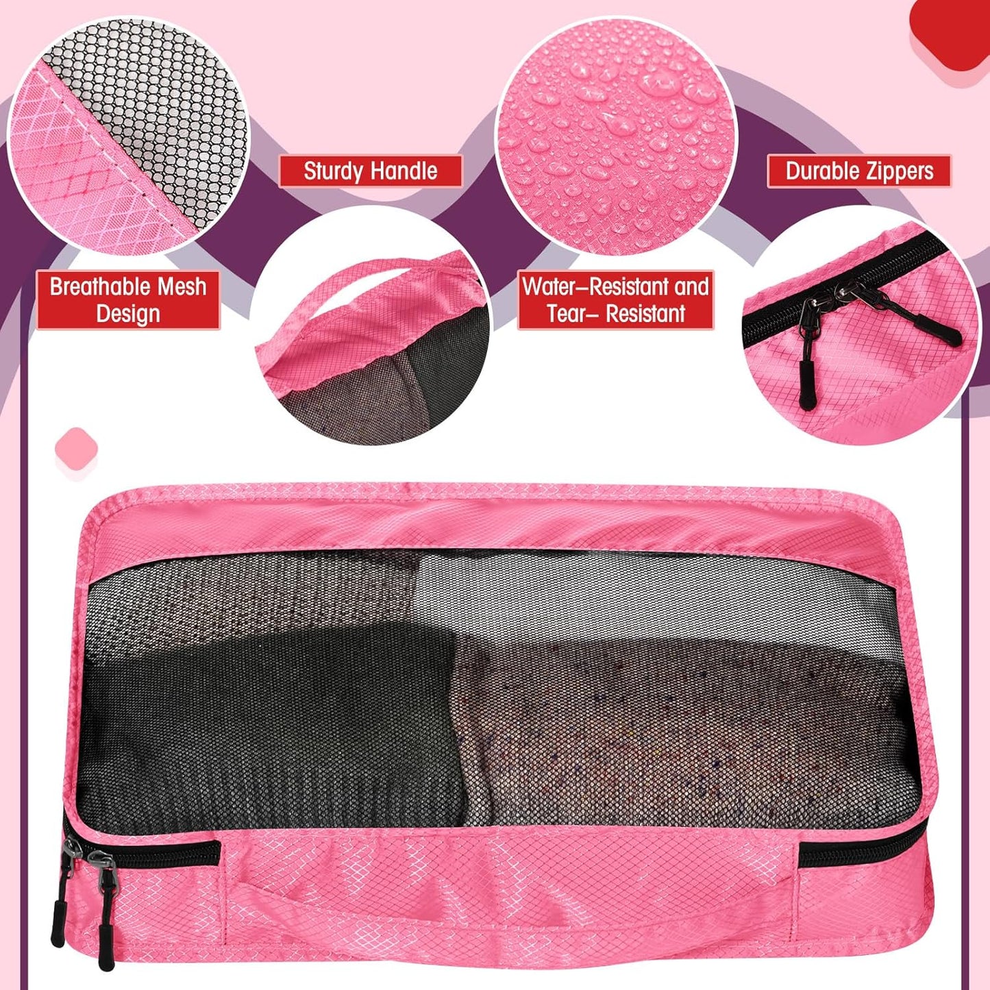 5 Pcs Packing Cubes for Suitcase Large Travel Cubes Carry on Luggage Organizer Bags for Clothes Accessories(M,Purple)