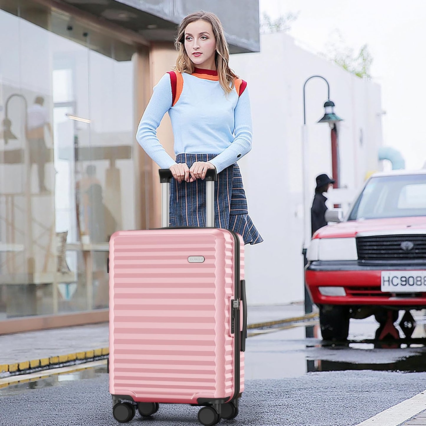 SHOWKOO Suitcase Hardside Expandable Luggage Set, Suitcase with Double Spinner Wheels TSA Lock 3 Piece Set Pink (DB/TB/28in)