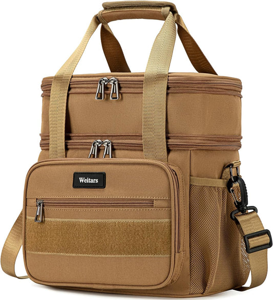 Weitars Lunch Box for Men Women Dual Compartment Lunch Box Heavy Duty Large Insulated Tactical Lunch Bag Durable Cooler Bag With Shoulder Strap for Adults Work Picnic Road Trip