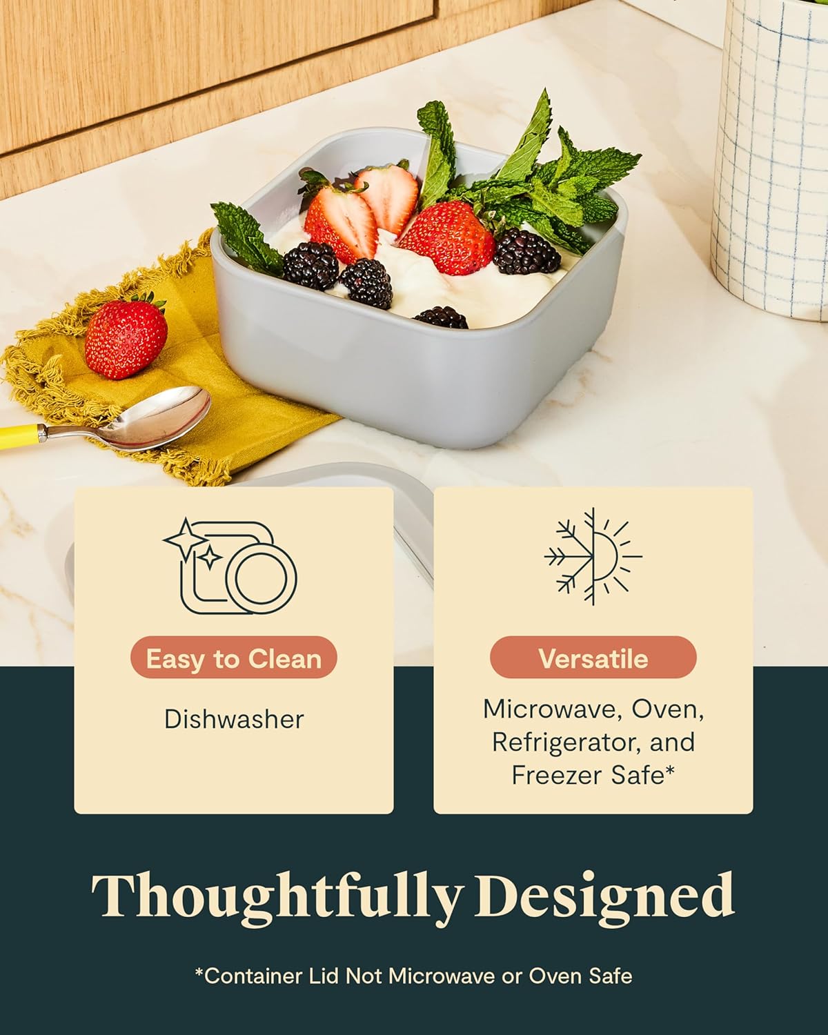 Caraway Glass Food Storage - 4.4 Cup Glass Container - Ceramic Coated Food Container - Non Toxic, Non Stick Lunch Box Container with Glass Lids - Dishwasher, Oven, & Microwave Safe - Perracotta