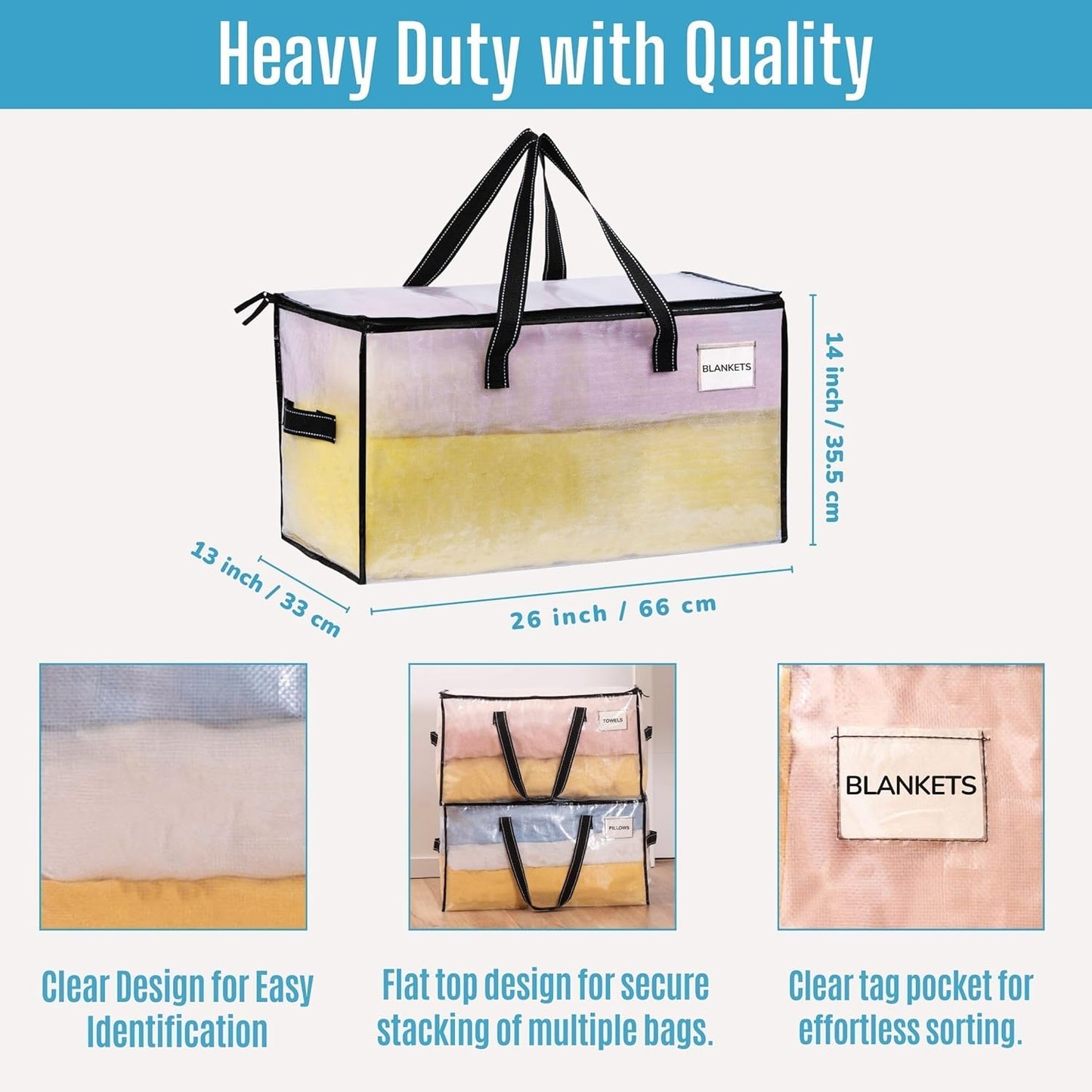 VENO 8 Pack Moving Bags, Comforter and Blanket Storage Bags for Closet, Moving Boxes, Boxes with Lids Alternative, College Dorm Packing Supplies, Foldable Heavy-Duty Tote with Window (Clear, 8 Pack)