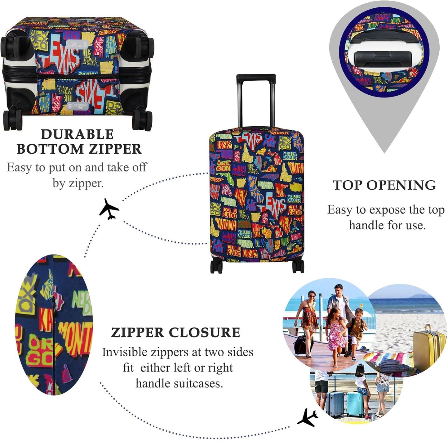 Explore Land Travel Luggage Cover Suitcase Protector Fits 18-22 Inch Case (America Map, S)