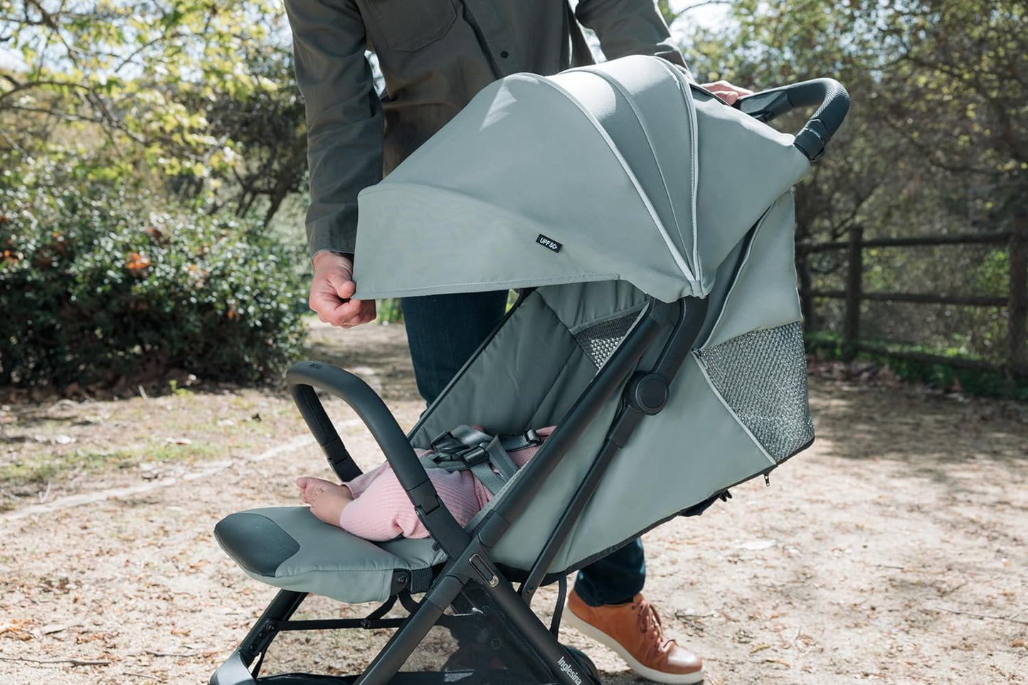Inglesina Quid³ Stroller, Planet Green - Compact Reclining Travel Stroller for Baby & Toddler 0-55 lbs, One Hand fold, Car seat Compatible, Airplane Overhead, Lightweight, Foldable, XL UPF 50+ Canopy