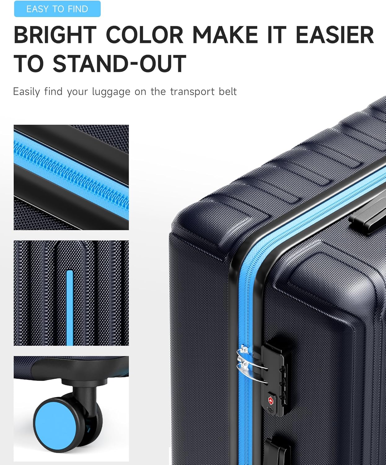 Luggage Sets 3 Piece Hardside Suitcase with Double Spinner Wheels Durable Lightweight Shell with Tsa Lock (20/24/28in) Blue