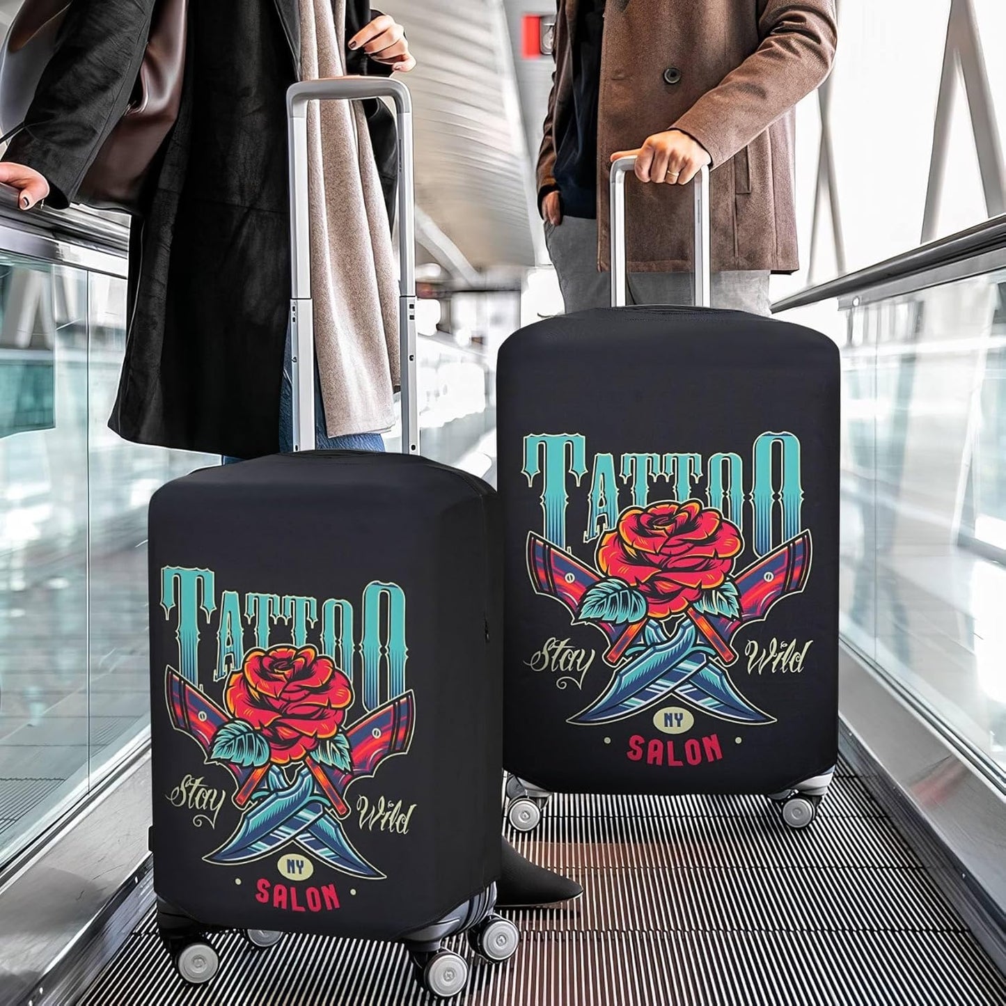 Explore Land Travel Luggage Cover Suitcase Protector Fits 27-30 Inch Case (Blade Rose, L)
