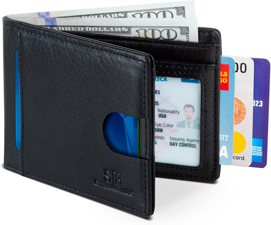 SERMAN BRANDS RFID Blocking Slim Bifold Genuine Leather Thin Minimalist Front Pocket Wallets for Men Billfold Wallet Men Gift
