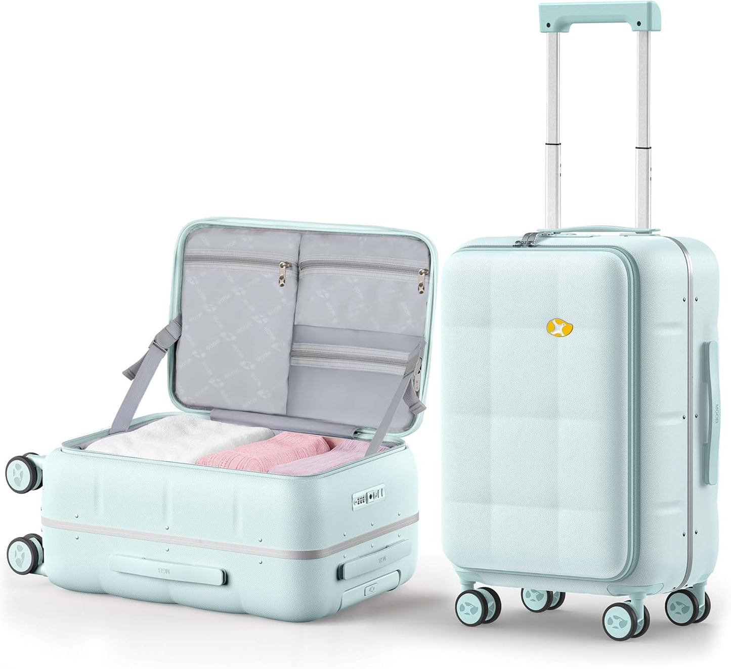 MGB 20 Inch Top Open Carry On Luggage 22x14x9 Airline Approved, Hard Shell Carry On Suitcase with Spinner Wheels, Travel Small Luggage Built-in TSA Lock for Women Men Gifts (Aquamarine)