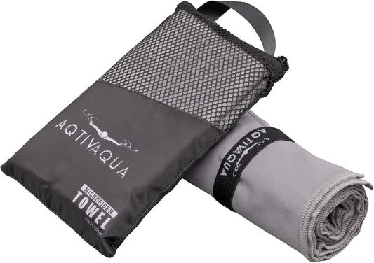 AqtivAqua Quick Dry Towel - Lightweight Microfiber Travel Towel w/Bag - Fast Drying Towel Set for Camping, Beach, Pool, Gym, Backpacking, Sports, Yoga & Swim Use, Hiking (Gray, M:24"x40")