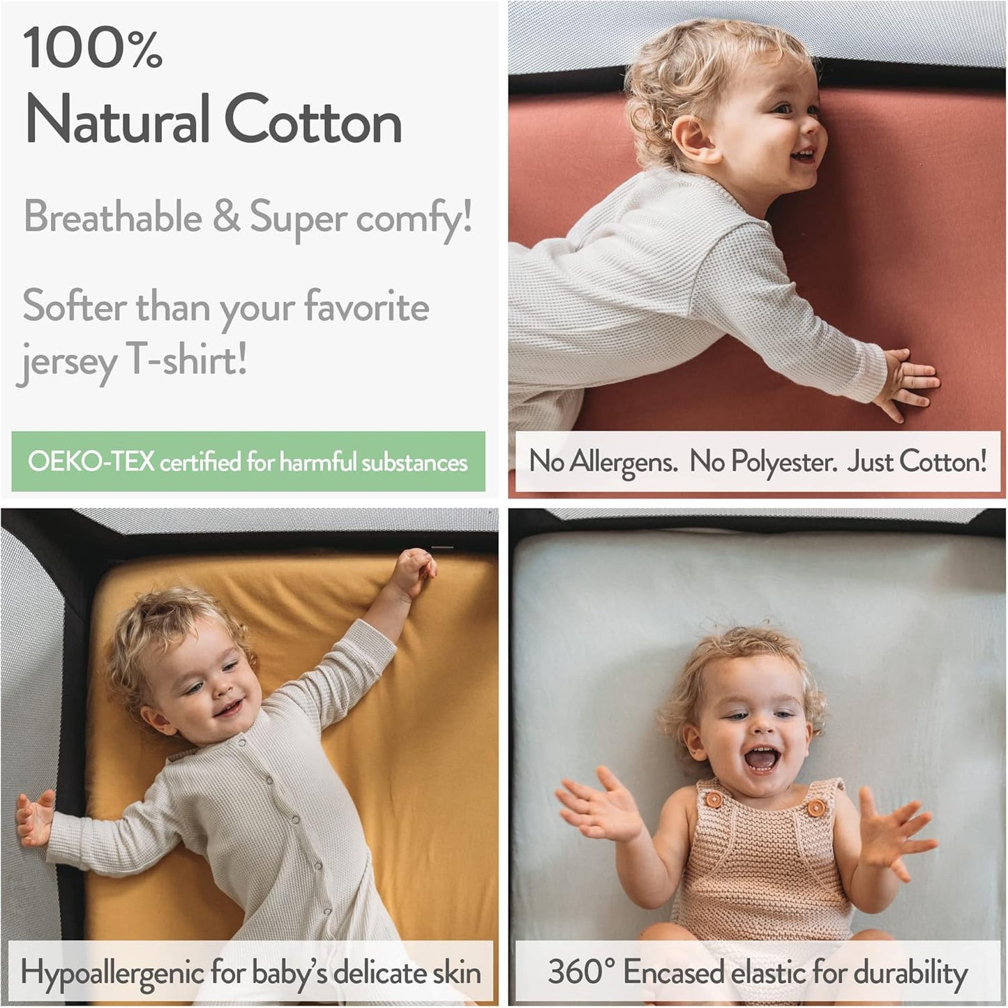 Travel Crib Fitted Sheets for Baby Bjorn, Guava Lotus Travel Crib and 24 x 42 Inch Travel Light Playard Mattress – Snuggly Soft 100% Jersey Cotton – Light + Dark Grey – 2 Pack