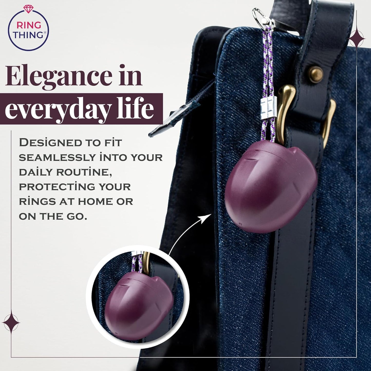 Ring Holder Keychain, Jewelry Organizer and Storage, Portable Waterproof Ring Holder, Pill Box Keychain Container, Gym Accessory, and Travel Ring Case (Deep Plum)
